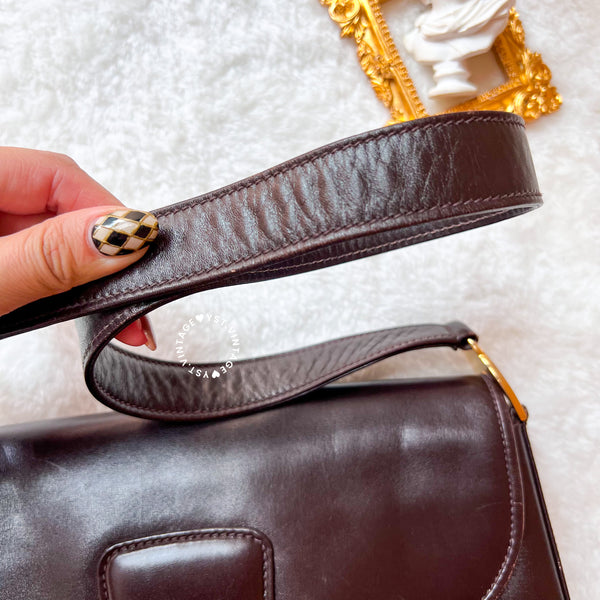 Vintage Gucci 1980's GG Gold Hardware Shoulder Bag - Dark Chocolate Brown