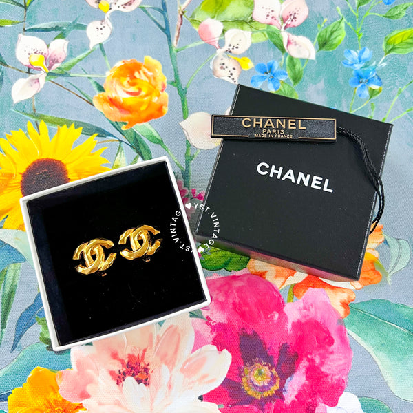 Vintage Chanel 24KGP Coco Mark Ear Clips