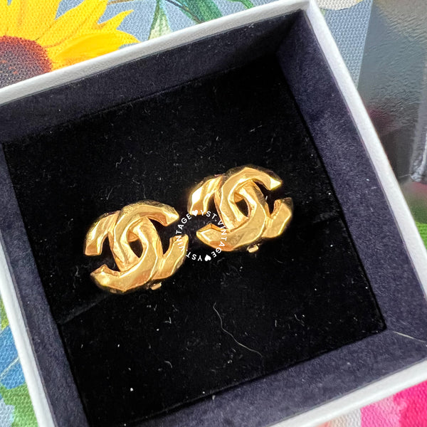 Vintage Chanel 24KGP Coco Mark Ear Clips
