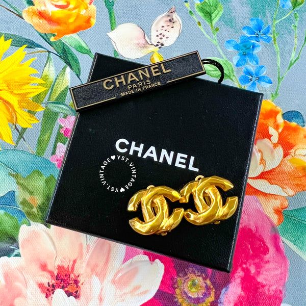 Vintage Chanel 24KGP Coco Mark Ear Clips
