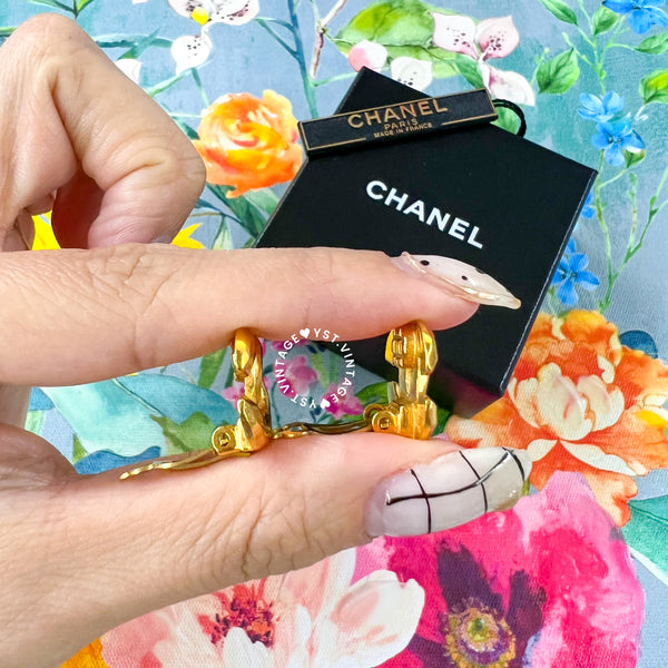 Vintage Chanel 24KGP Coco Mark Ear Clips