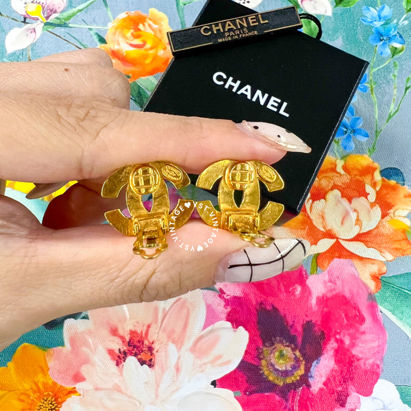 Vintage Chanel 24KGP Coco Mark Ear Clips