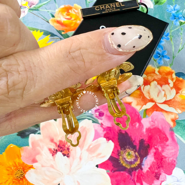 Vintage Chanel 24KGP Coco Mark Ear Clips