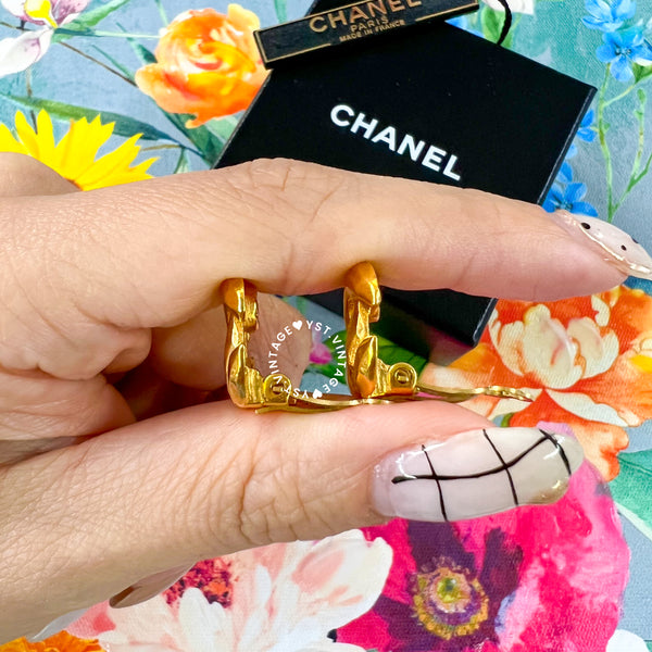 Vintage Chanel 24KGP Coco Mark Ear Clips