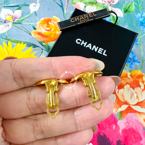 Vintage Chanel 24KGP Coco Mark Ear Clips