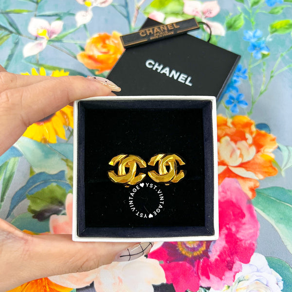 Vintage Chanel 24KGP Coco Mark Ear Clips