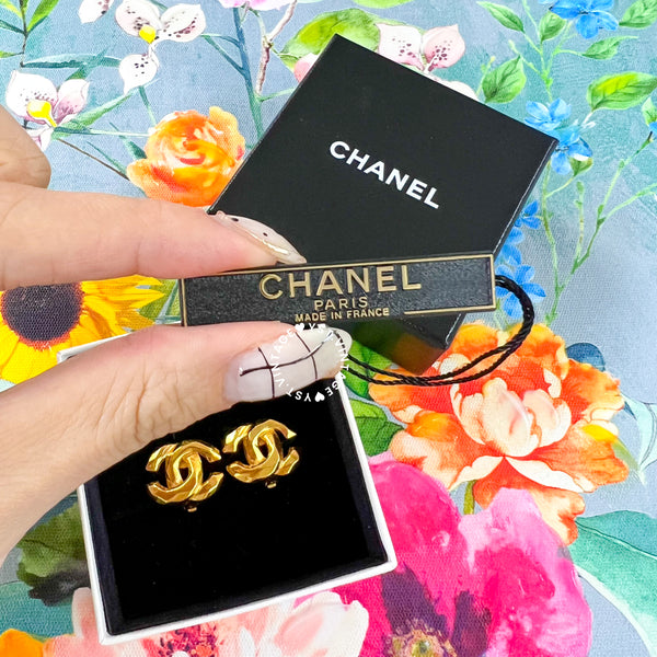 Vintage Chanel 24KGP Coco Mark Ear Clips