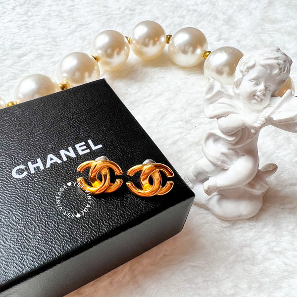 Vintage Chanel 24KGP Coco Mark Earrings