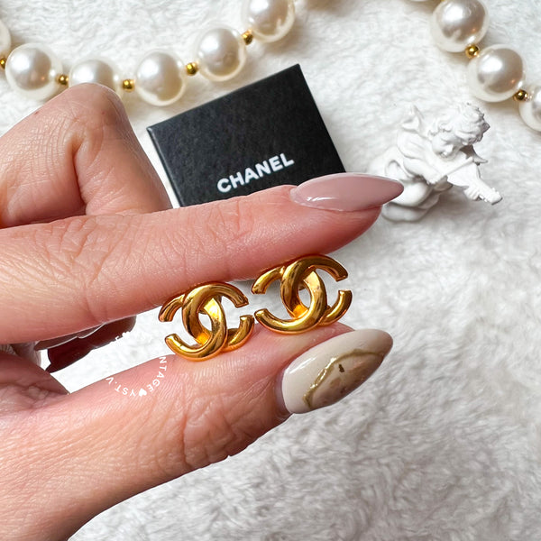 Vintage Chanel 24KGP Coco Mark Earrings