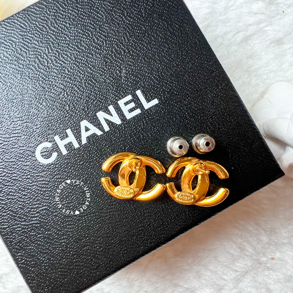 Vintage Chanel 24KGP Coco Mark Earrings