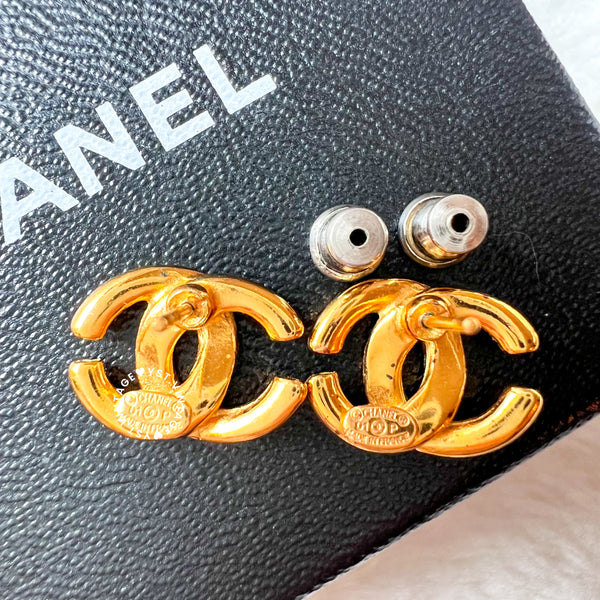 Vintage Chanel 24KGP Coco Mark Earrings