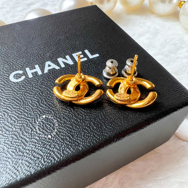Vintage Chanel 24KGP Coco Mark Earrings