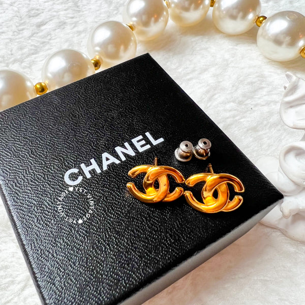 Vintage Chanel 24KGP Coco Mark Earrings