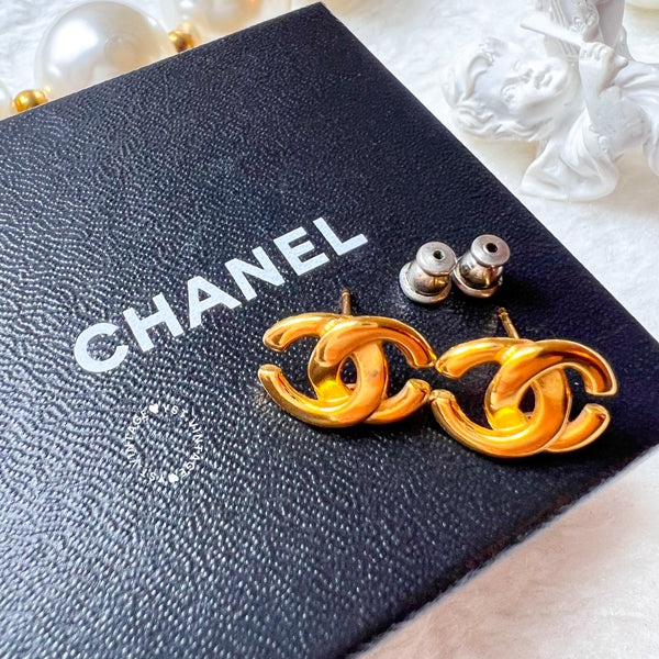 Vintage Chanel 24KGP Coco Mark Earrings