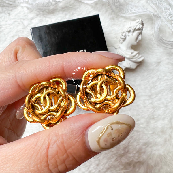 Vintage Chanel 24K GP Camélia Coco Mark Ear Clips