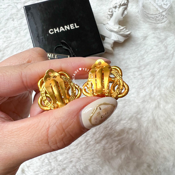Vintage Chanel 24K GP Camélia Coco Mark Ear Clips