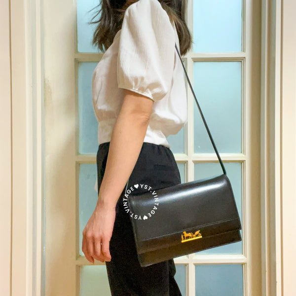 Vintage Hermès 1984 Eugenie Shoulder Bag/ Clutch - Black
