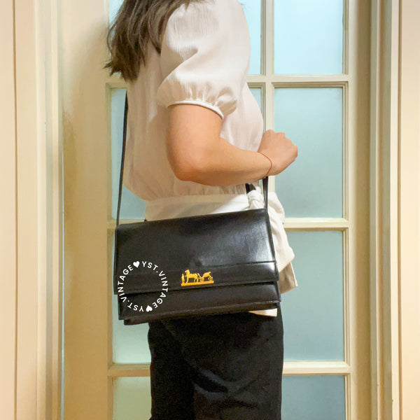 Vintage Hermès 1984 Eugenie Shoulder Bag/ Clutch - Black