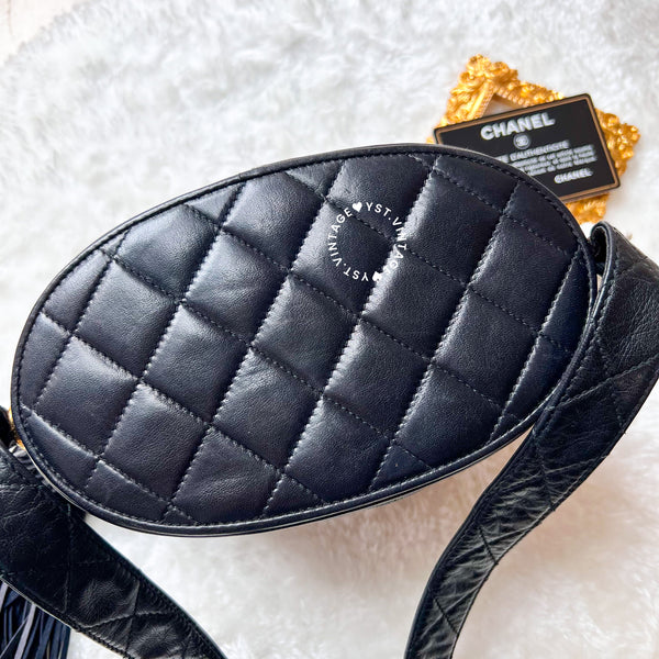 Vintage Chanel Leather Strap Vanity Bag with Tassel - Black