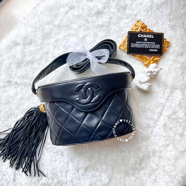 Vintage Chanel Leather Strap Vanity Bag with Tassel - Black