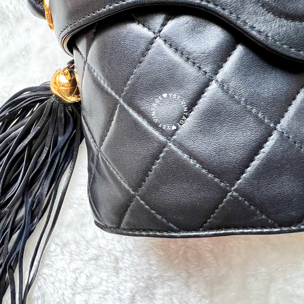 Vintage Chanel Leather Strap Vanity Bag with Tassel - Black