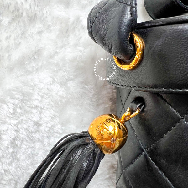 Vintage Chanel Leather Strap Vanity Bag with Tassel - Black