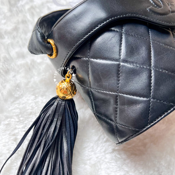 Vintage Chanel Leather Strap Vanity Bag with Tassel - Black