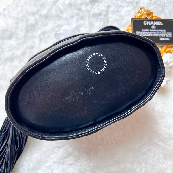 Vintage Chanel Leather Strap Vanity Bag with Tassel - Black