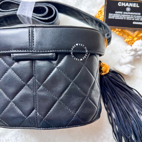 Vintage Chanel Leather Strap Vanity Bag with Tassel - Black