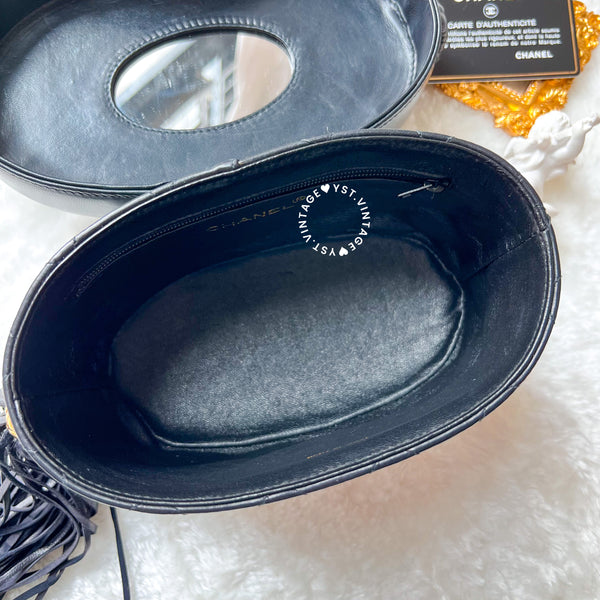 Vintage Chanel Leather Strap Vanity Bag with Tassel - Black