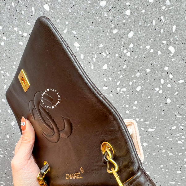 Vintage Chanel 19cm Mini Flap Turn-Lock Bag - Brown 003
