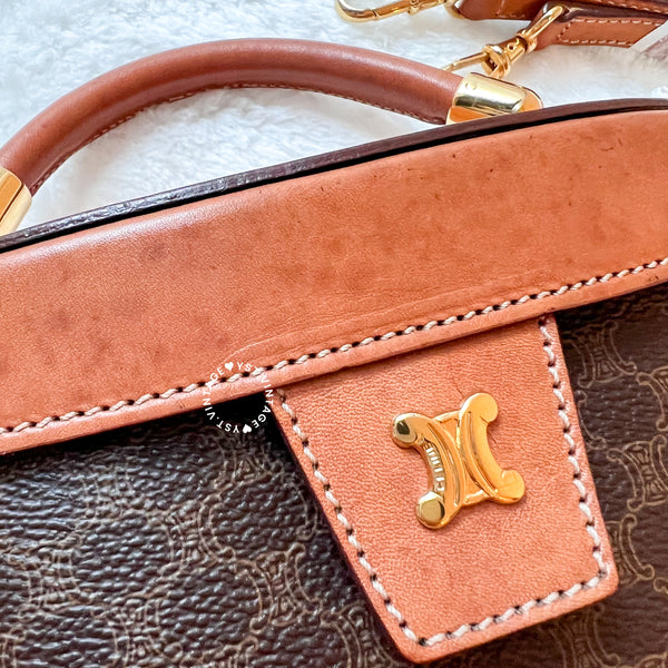 Vintage CELINE Macadam Vanity Bag With Mini Triomphe Logo - Brown