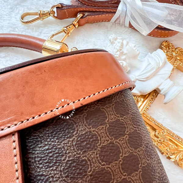 Vintage CELINE Macadam Vanity Bag With Mini Triomphe Logo - Brown