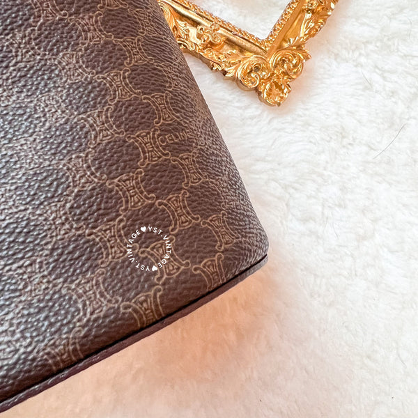 Vintage CELINE Macadam Vanity Bag With Mini Triomphe Logo - Brown
