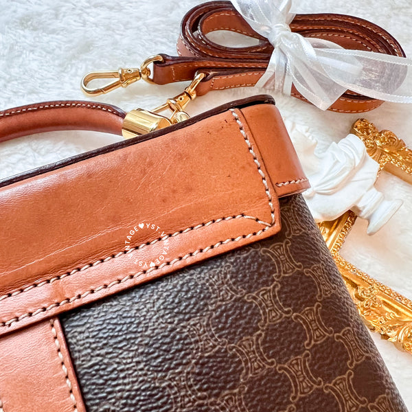 Vintage CELINE Macadam Vanity Bag With Mini Triomphe Logo - Brown