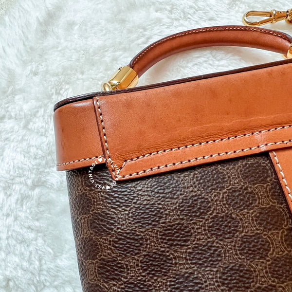 Vintage CELINE Macadam Vanity Bag With Mini Triomphe Logo - Brown