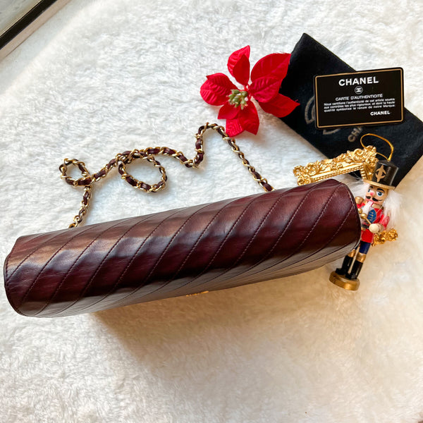 Vintage Chanel Single Flap Bag - Burgundy x Gold 003