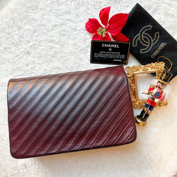 Vintage Chanel Single Flap Bag - Burgundy x Gold 003