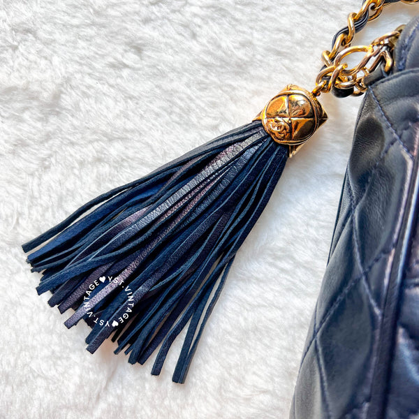 Vintage Chanel Square Camera Bag With Tassel - Navy 002