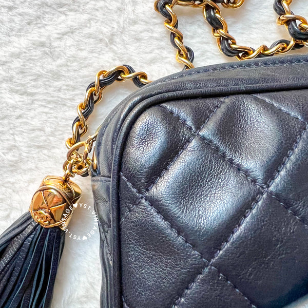 Vintage Chanel Square Camera Bag With Tassel - Navy 002