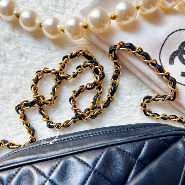 Vintage Chanel Square Camera Bag With Tassel - Navy 002