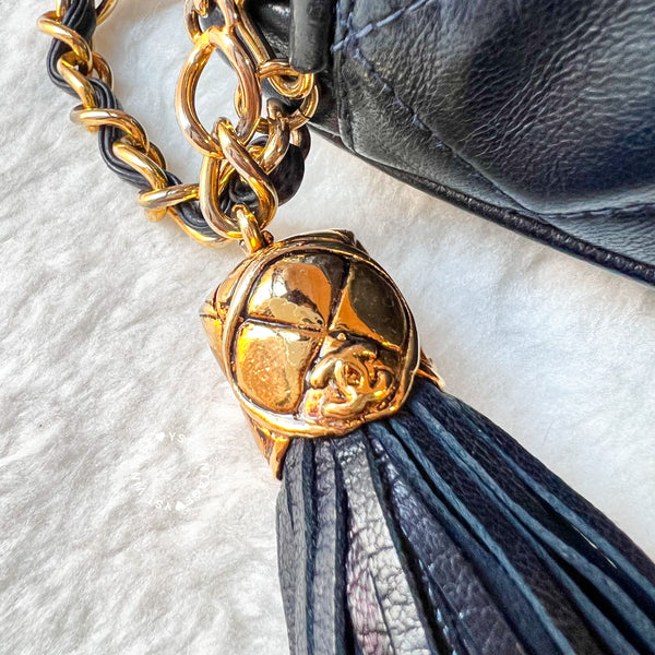 Vintage Chanel Square Camera Bag With Tassel - Navy 002