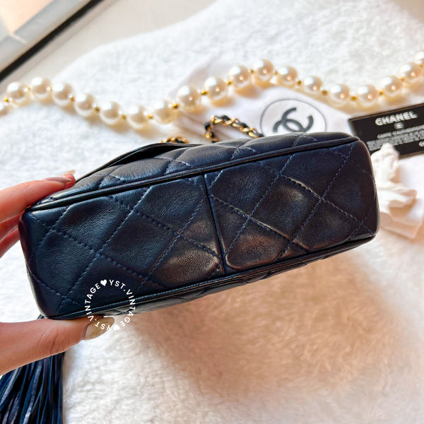 Vintage Chanel Square Camera Bag With Tassel - Navy 002