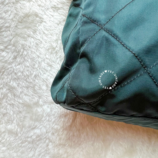Vintage Prada Quilted Nylon & Saffiano Shoulder Bag - Dark Green*Gold