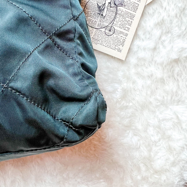 Vintage Prada Quilted Nylon & Saffiano Shoulder Bag - Dark Green*Gold