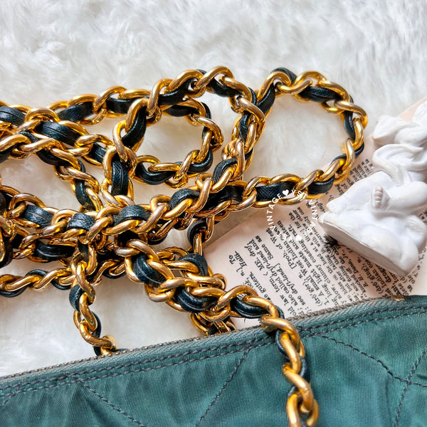 Vintage Prada Quilted Nylon & Saffiano Shoulder Bag - Dark Green*Gold