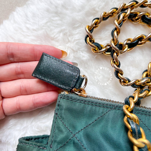 Vintage Prada Quilted Nylon & Saffiano Shoulder Bag - Dark Green*Gold