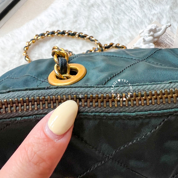 Vintage Prada Quilted Nylon & Saffiano Shoulder Bag - Dark Green*Gold