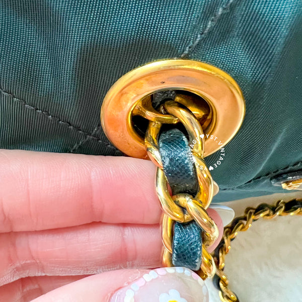 Vintage Prada Quilted Nylon & Saffiano Shoulder Bag - Dark Green*Gold