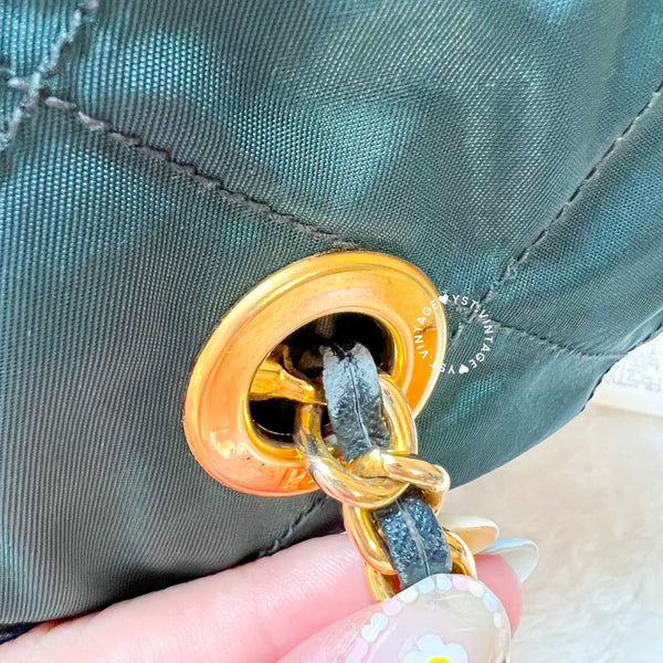 Vintage Prada Quilted Nylon & Saffiano Shoulder Bag - Dark Green*Gold